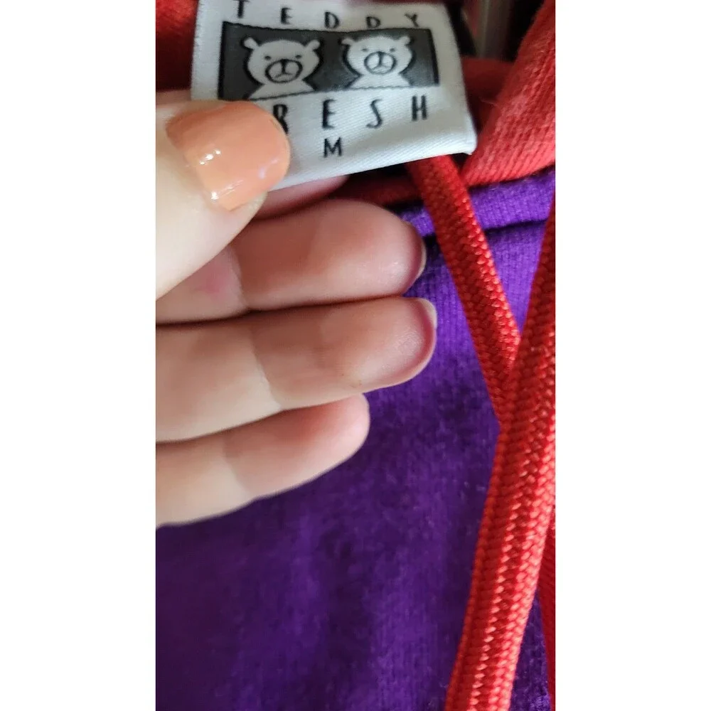 Teddy Fresh Colorblock Hoodie Size M Multicolor Purple Red Green Pink 100% Cotto
